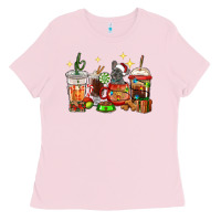 Bubblegum Pink Christmas coffee cups with French Bulldog Ladies Tee - RanaPortraitStore