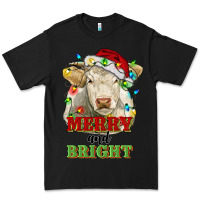 Black merry and bright charolais cattle cow with christm Premium Tee - RanaPortraitStore