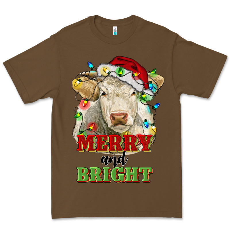 Merry And Bright Charolais Cattle Cow With Christm Premium Tee by RanaPortraitStore | Teevron