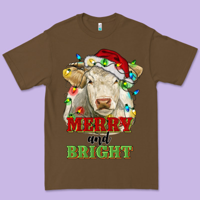 Merry And Bright Charolais Cattle Cow With Christm Premium Tee Designed By Ranaportraitstore