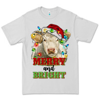 Dove Grey merry and bright charolais cattle cow with christm Premium Tee - RanaPortraitStore