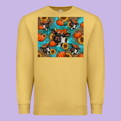 Autumn Pumpkins Holstein Cow Premium Sweatshirt Designed By Jasminsmagicworld