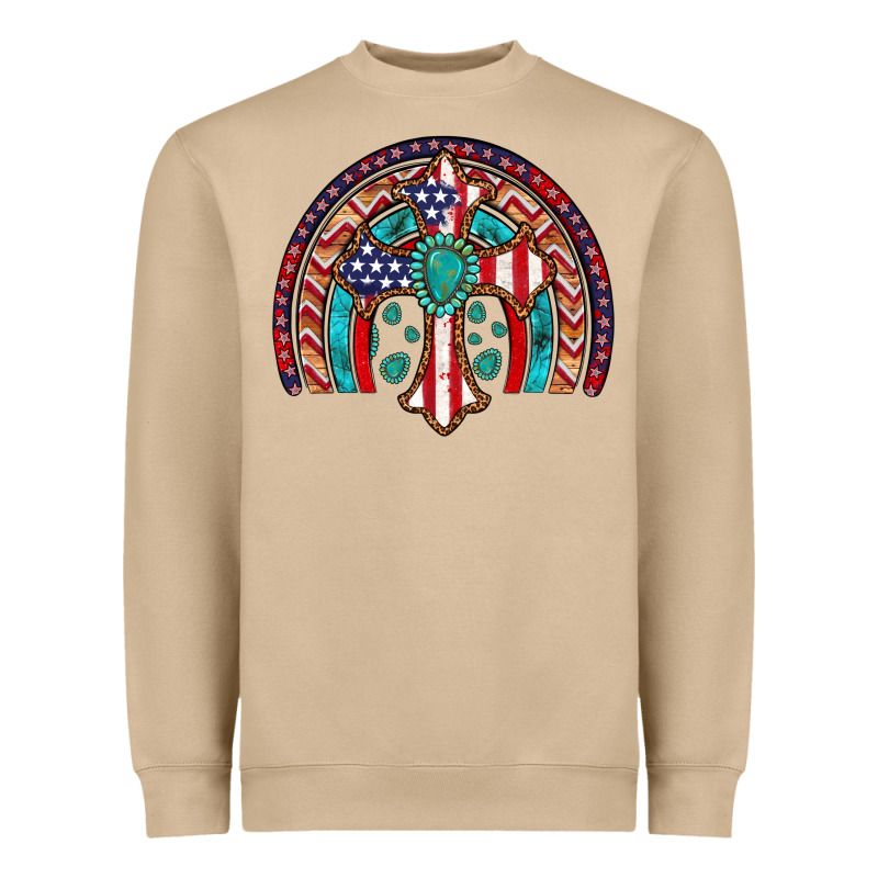 Gemstone Cross American Flag Turquoise Rainbow Heavyweight Sweatshirt by Artiststas | Teevron