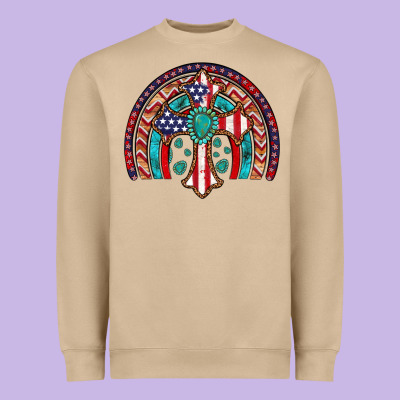 Gemstone Cross American Flag Turquoise Rainbow Heavyweight Sweatshirt Designed By Artiststas