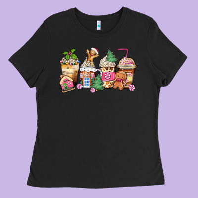 Pink Gingerbread Coffee Cups Ladies Tee Designed By Zillion Design Studio