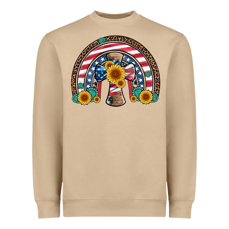 Cross American Flag Cowhide  Leopard Gemstone Rainbow Heavyweight Sweatshirt by Artiststas | Teevron