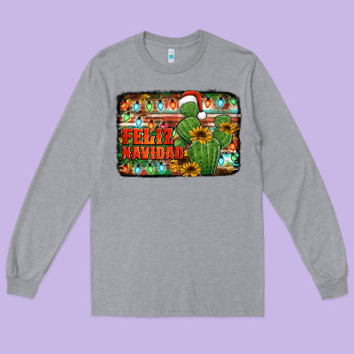Feliz Navidad Merry Christmas Cactus Long Sleeve Tee Designed By Jasminsmagicworld