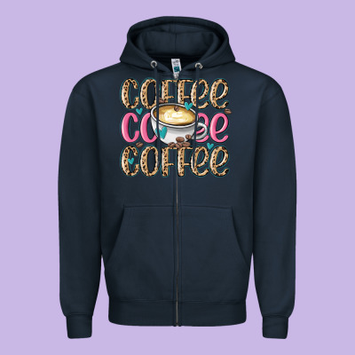 Coffee Coffee Coffee Zipper Hoodie Designed By Maliassmallbusiness