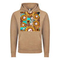 Vintage Coffee baseball leopard turquoise sunflower seamless pattern Vintage Hoodie - JahusDesignShop