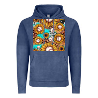 Vintage Denim baseball leopard turquoise sunflower seamless pattern Vintage Hoodie - JahusDesignShop