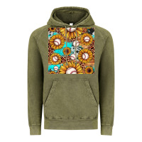 Vintage Olive baseball leopard turquoise sunflower seamless pattern Vintage Hoodie - JahusDesignShop