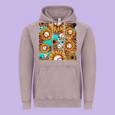 Baseball Leopard Turquoise Sunflower Seamless Pattern Vintage Hoodie Designed By Jahusdesignshop