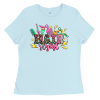 Baby Blue hair stylist Ladies Tee - texasbilliewilder