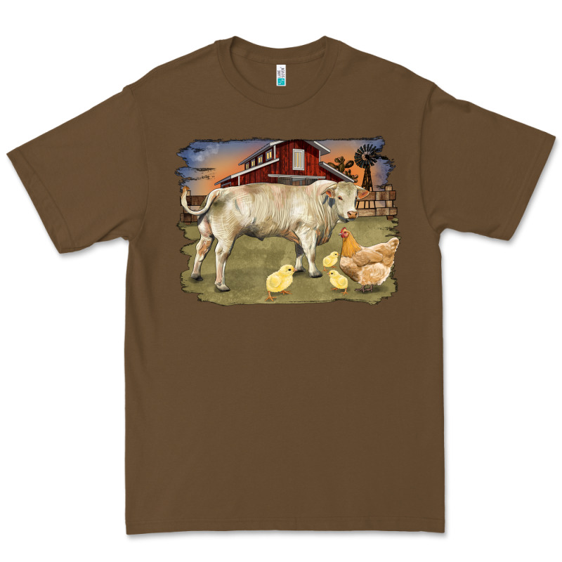 Charolaris Bull And Chicken In Barnyard Premium Tee by RanaPortraitStore | Teevron