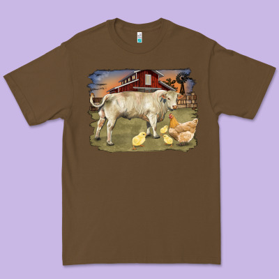 Charolaris Bull And Chicken In Barnyard Premium Tee Designed By Ranaportraitstore