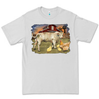 Dove Grey charolaris bull and chicken in barnyard Premium Tee - RanaPortraitStore