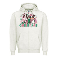 Oatmeal Heather my first christmas cow Zipper Hoodie - MaliasSmallBusiness
