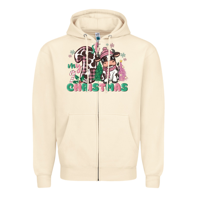 My First Christmas Cow Zipper Hoodie by MaliasSmallBusiness | Teevron