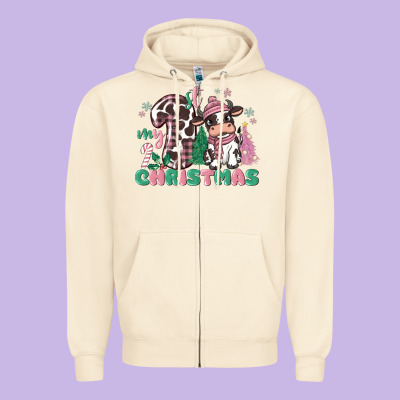 My First Christmas Cow Zipper Hoodie Designed By Maliassmallbusiness