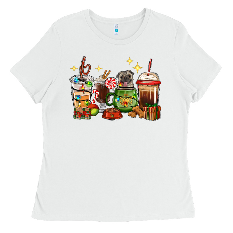 Christmas Coffee Cups With Pug Ladies Tee by RanaPortraitStore | Teevron