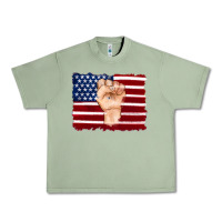 Oil Green american flag with hand Urban Heavy Tee - Artiststas