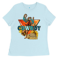 Baby Blue hey cowboy with sunflowers Ladies Tee - texasbilliewilder