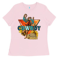 Bubblegum Pink hey cowboy with sunflowers Ladies Tee - texasbilliewilder