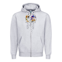 Heather Grey moon and mushrooms with sunflower Zipper Hoodie - MaliasSmallBusiness