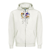 Oatmeal Heather moon and mushrooms with sunflower Zipper Hoodie - MaliasSmallBusiness
