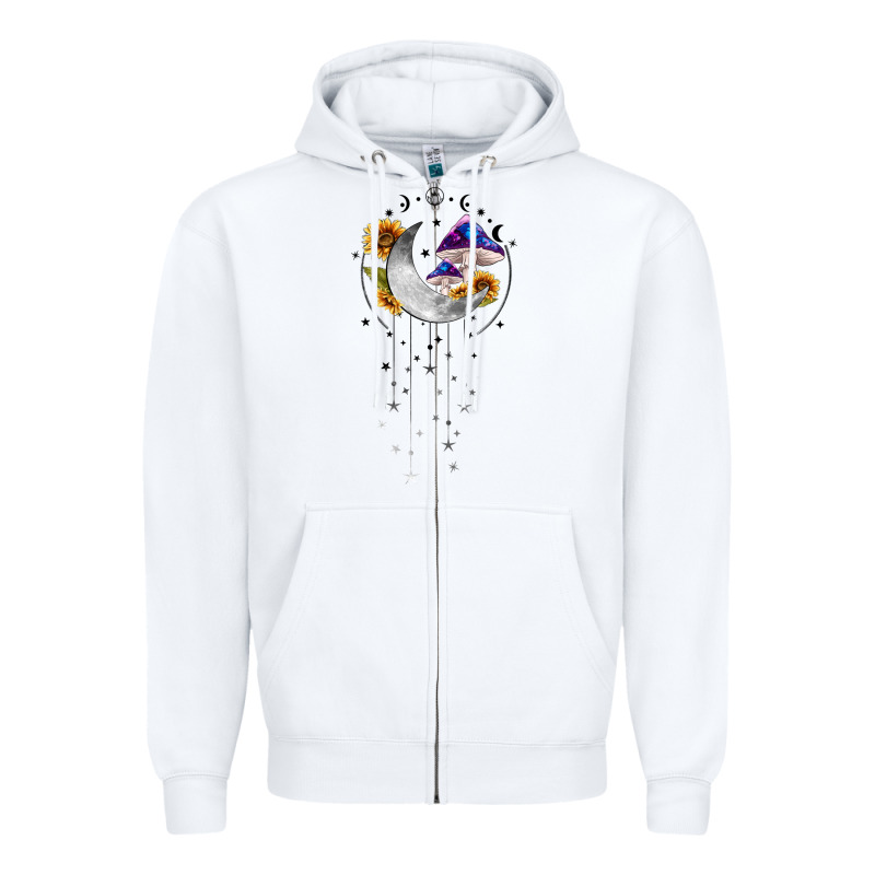 Moon And Mushrooms With Sunflower Zipper Hoodie by MaliasSmallBusiness | Teevron