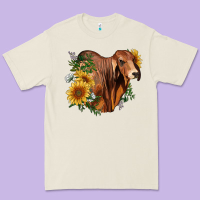 Brahman Bull With Sunflowers Premium Tee Designed By Ranaportraitstore