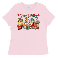 Bubblegum Pink merry christmas gingerbread coffee cups Ladies Tee - Zillion Design Studio