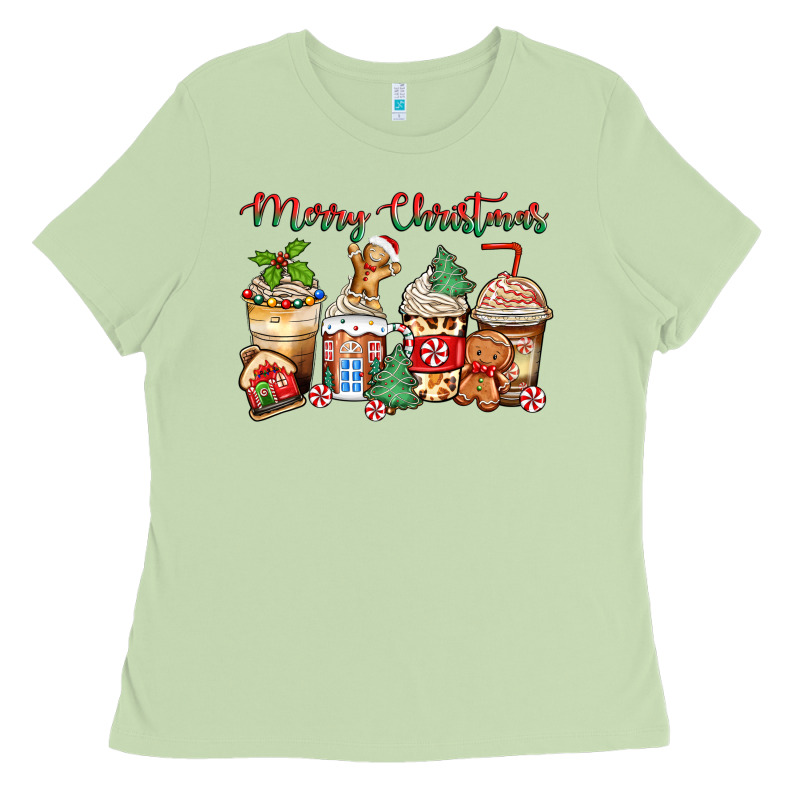 Merry Christmas Gingerbread Coffee Cups Ladies Tee by Zillion Design Studio | Teevron
