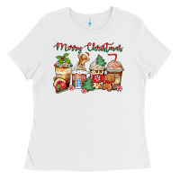 White merry christmas gingerbread coffee cups Ladies Tee - Zillion Design Studio