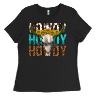 Black howdy howdy howdy western bull skull Ladies Tee - texasbilliewilder