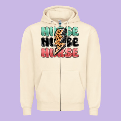 Nurse Leopard Lightning Bolt Zipper Hoodie Designed By Maliassmallbusiness