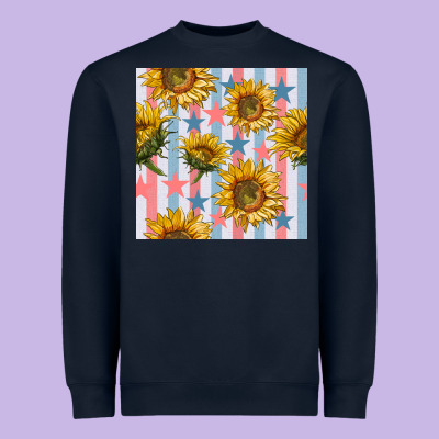 Patriotic Sunflowers Stripes And Stars Seamless Patrern Heavyweight Sweatshirt Designed By Bundleandbundleshop