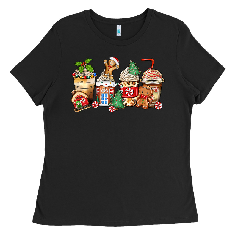Christmas Gingerbread Coffee Cups Ladies Tee by Zillion Design Studio | Teevron