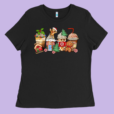 Christmas Gingerbread Coffee Cups Ladies Tee Designed By Zillion Design Studio