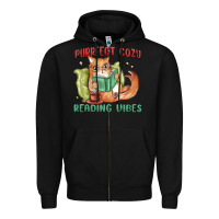 Black purrfect cozy reading vibes Zipper Hoodie - MaliasSmallBusiness