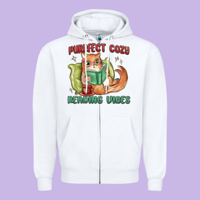 Purrfect Cozy Reading Vibes Zipper Hoodie Designed By Maliassmallbusiness