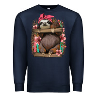 Navy cute floral baby sloth Premium Sweatshirt - Jasminsmagicworld