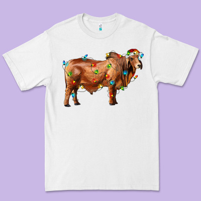Brahman Bull With Christmas Lights Premium Tee Designed By Ranaportraitstore