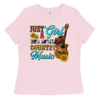 Bubblegum Pink just a girl who loves country music Ladies Tee - texasbilliewilder