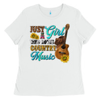 White just a girl who loves country music Ladies Tee - texasbilliewilder
