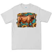 Dove Grey brahman bull with aztec sunflower and leopard background Premium Tee - RanaPortraitStore