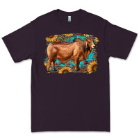 Plum brahman bull with aztec sunflower and leopard background Premium Tee - RanaPortraitStore