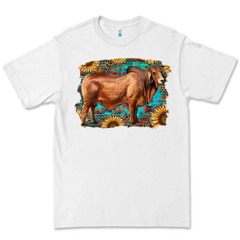 Brahman Bull With Aztec Sunflower And Leopard Background Premium Tee by RanaPortraitStore | Teevron