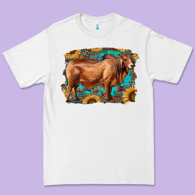 Brahman Bull With Aztec Sunflower And Leopard Background Premium Tee Designed By Ranaportraitstore