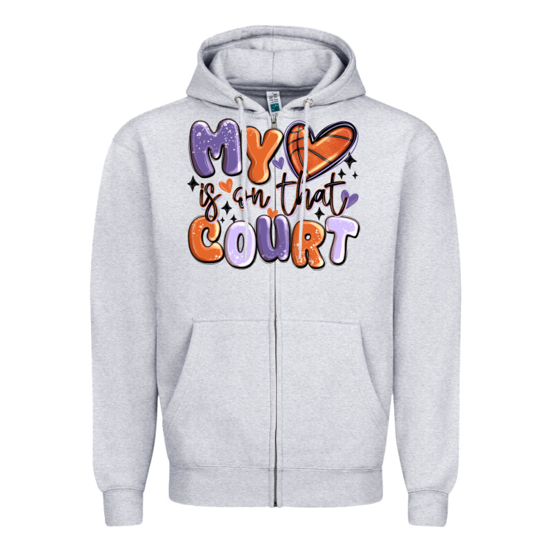 My Heart Is On That Court Zipper Hoodie by MaliasSmallBusiness | Teevron